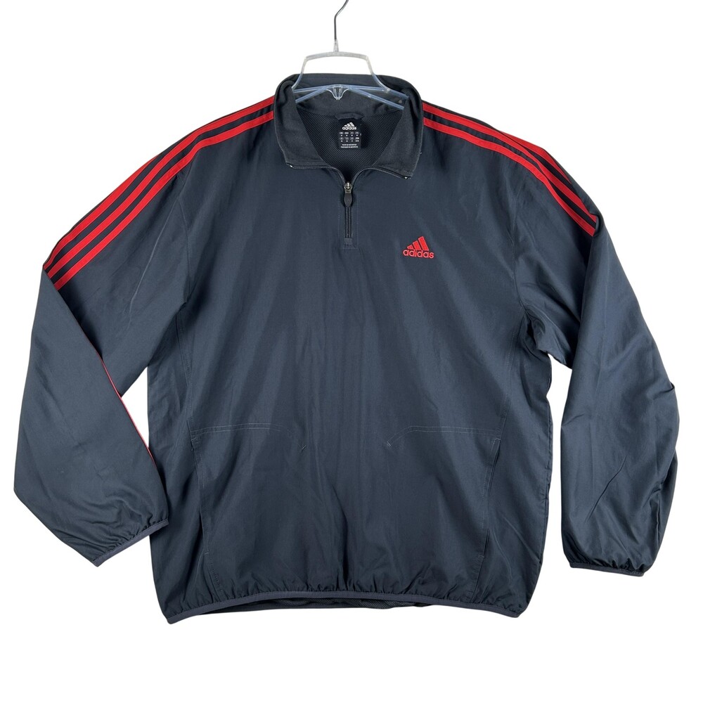 Adidas Jacket Mens Medium 1/4 Zip Windbreaker Pullover 3 Stripes Athletic Y2K